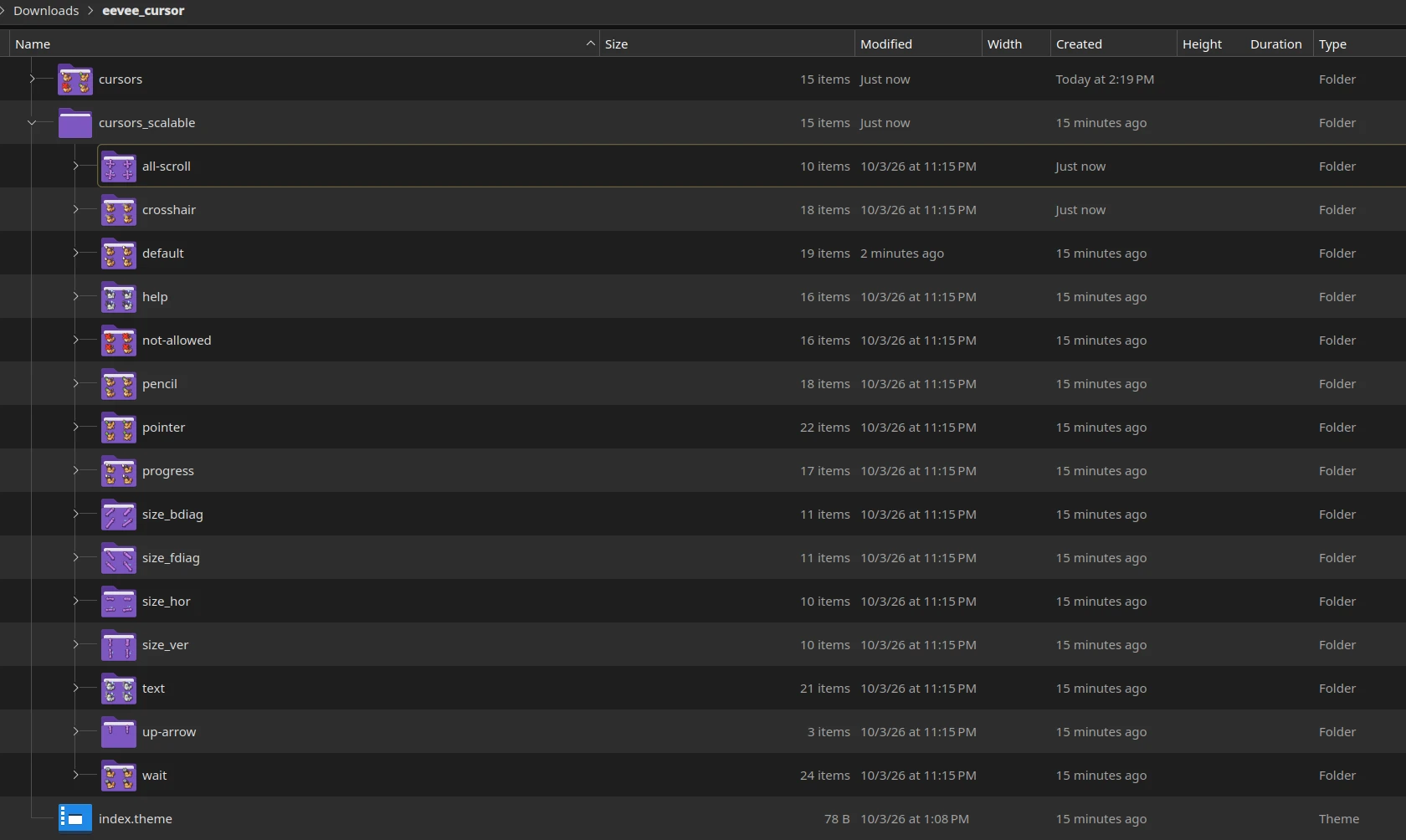 Project directory after all ani files converted