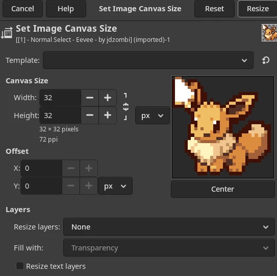 Example of the file canvas size