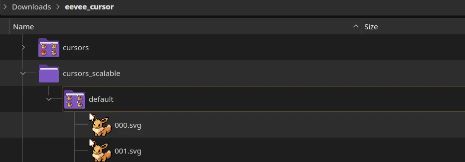 Project should look like this, with eevee_cursor/cursors_scalable/default/000.svg
